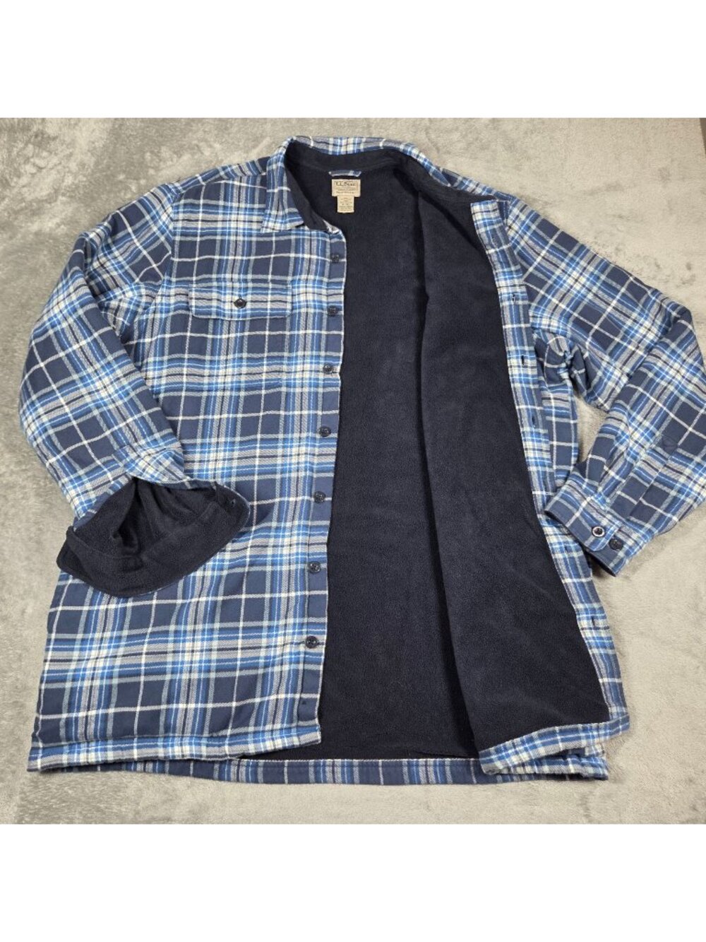 LL Bean Shirt Mens XL Tall Blue Plaid Fleece Lined Flannel Jacket Shacket